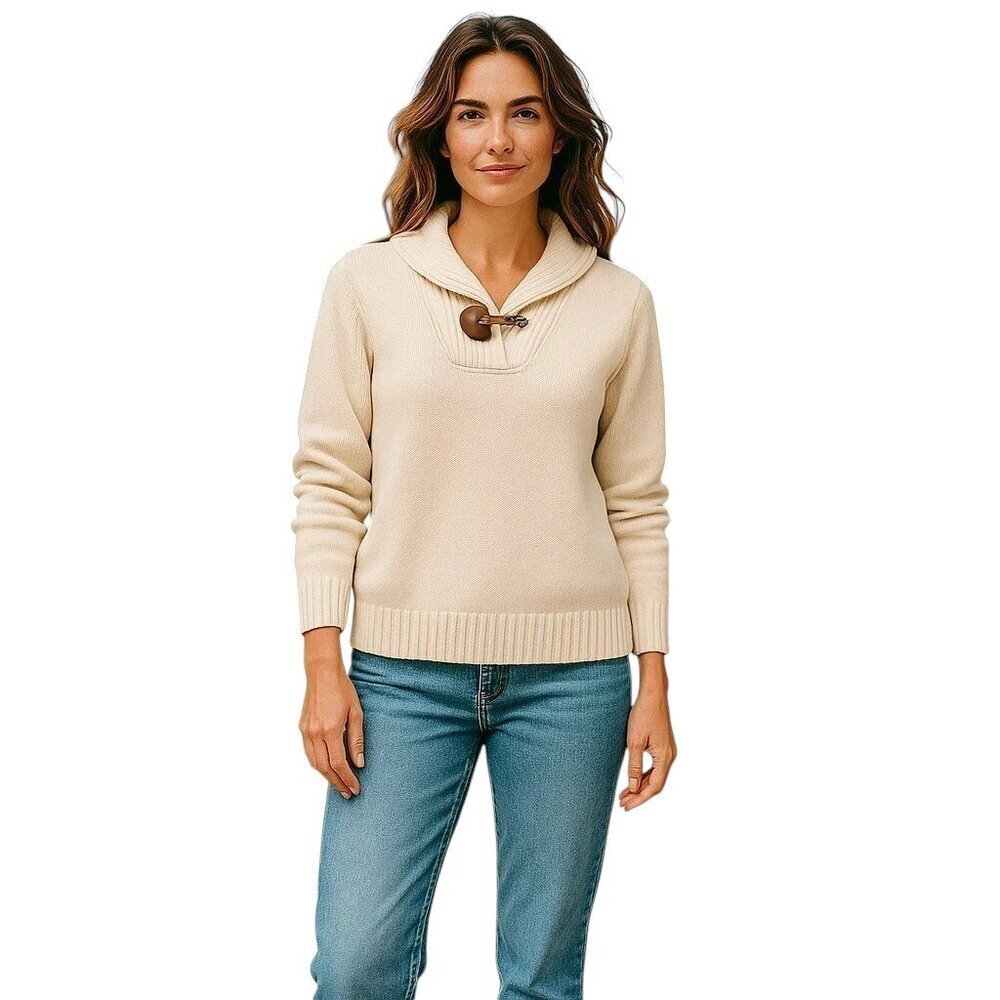 Lauren Ralph Lauren Womens Cream Ivory Knit Shawl Neck Pullover Sweater Size S